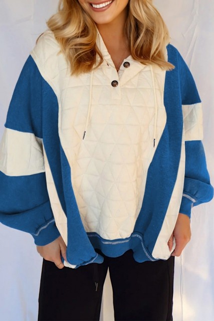 White Quilted Fleece Color Block Patchwork Oversize Hoodie LC25319692-P101